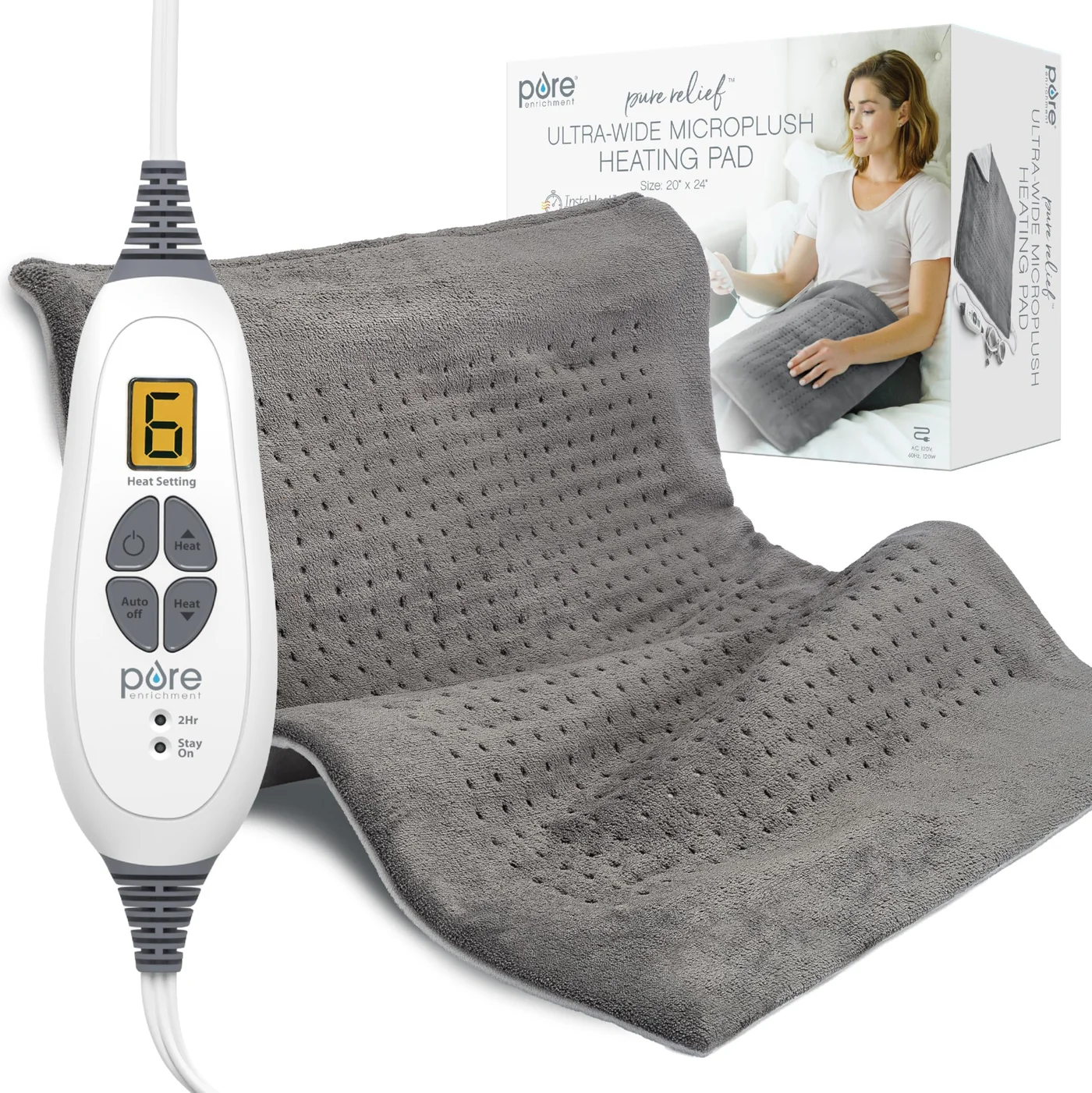 Premium Microplush Heating Pad Ultra-Wide XXL Size (6 Heat Settings, Machine Washable, Gray, 50 cm x 60 cm) 1lqyp