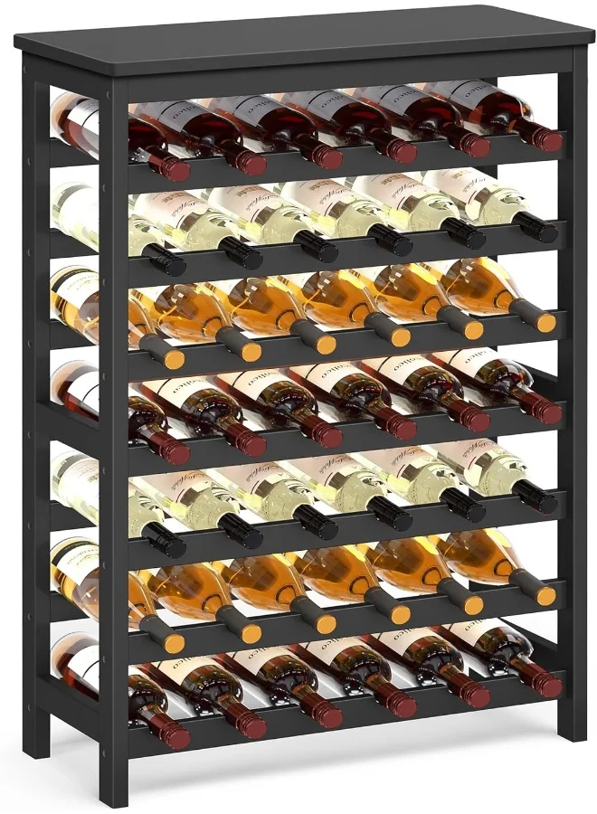 Premium Bamboo 42-Bottle Wine Rack Floor Standing 7-Tier Display Storage Shelf with Table Top (Black, 42-Bottle Capacity) wpu24