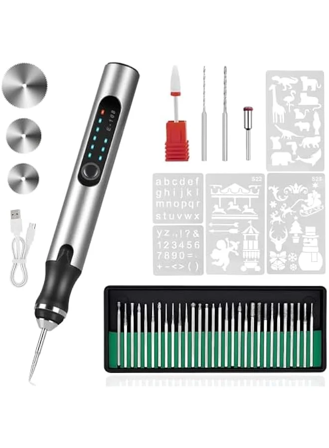 Topleo Electric Engraving Pen Cordless Rotary Etching Tool with 37 Bits for Jewelry Wood Glass Stone Carving (Silver) 26j79