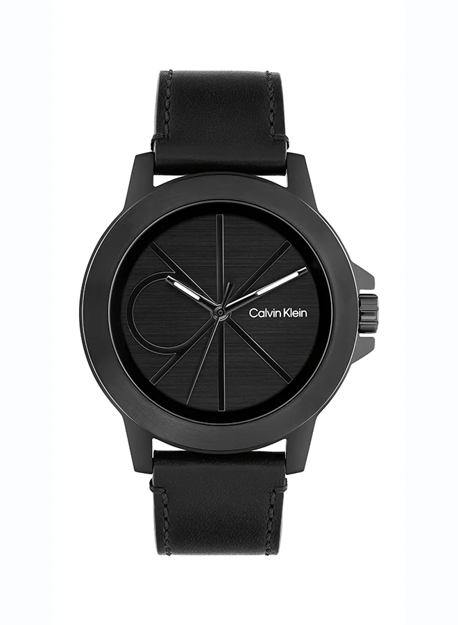 Premium Analog Quartz Men's Watch with Black Dial and Genuine Leather Strap (42mm) joze4