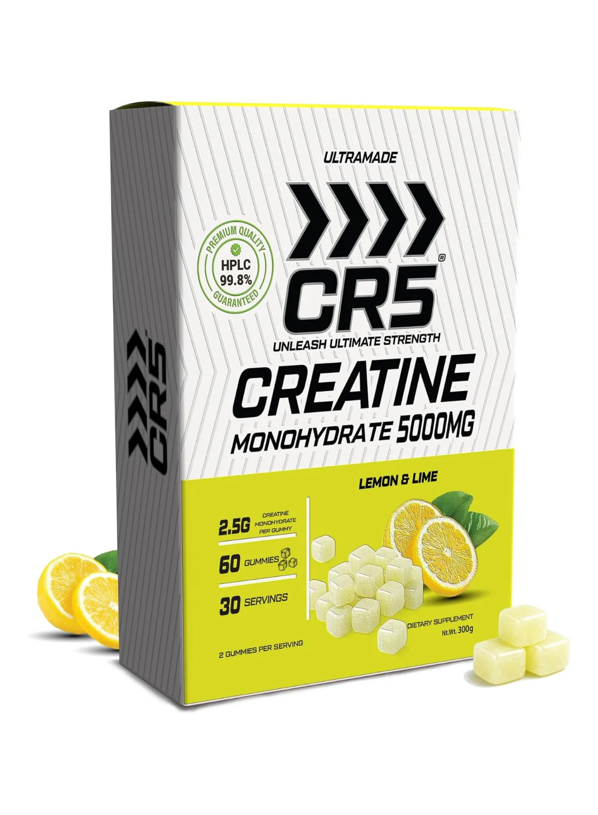 CR5 Creatine Monohydrate Gummies Premium Vegan Supplement for Men and Women (Lemon Flavour, 90 Count) unr1p