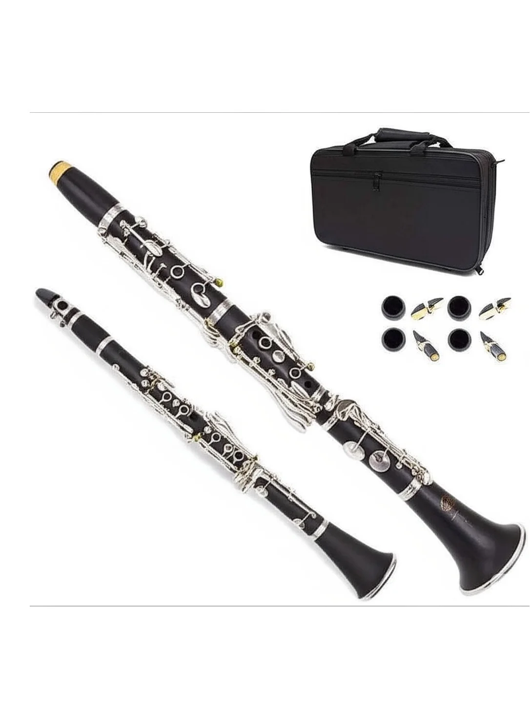 Megarya B-Flat Clarinet 17-Key Beginner Instrument with Ebonite Body and Nickel-Plated Keys (Black) 33jhd