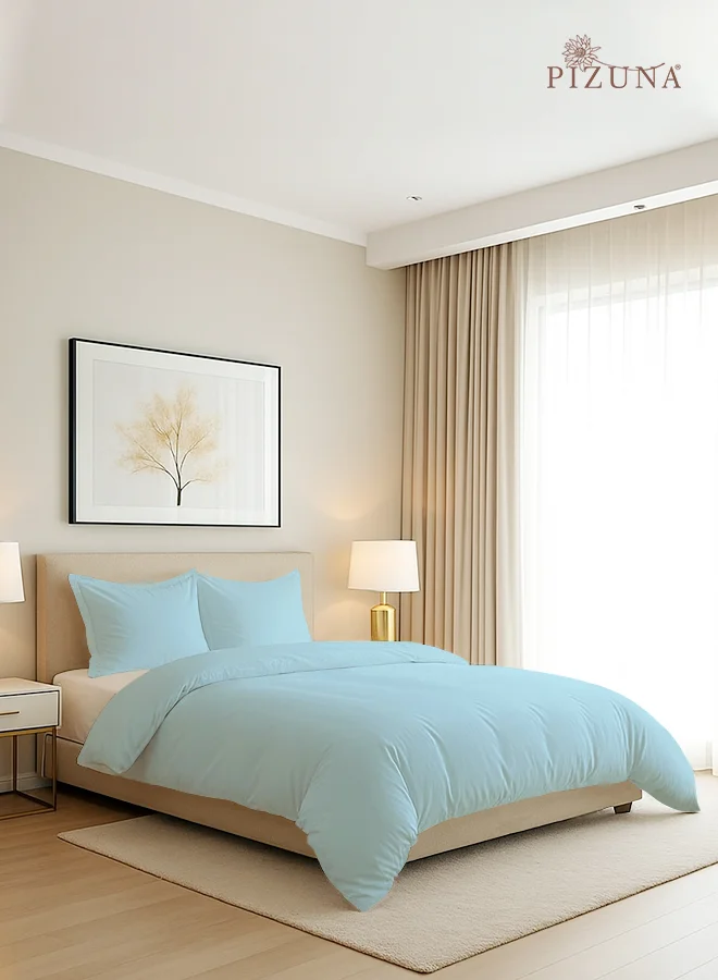 Pizuna Premium Combed Cotton Duvet Cover Set 400 Thread Count Breathable Sateen Weave (Baby Blue, 220x230 cm) ry9ap