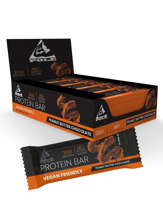 POLE NUTRITION Vegan Protein Bar Peanut Butter Chocolate (20g Protein, Pack of 12 x 60g) toltg