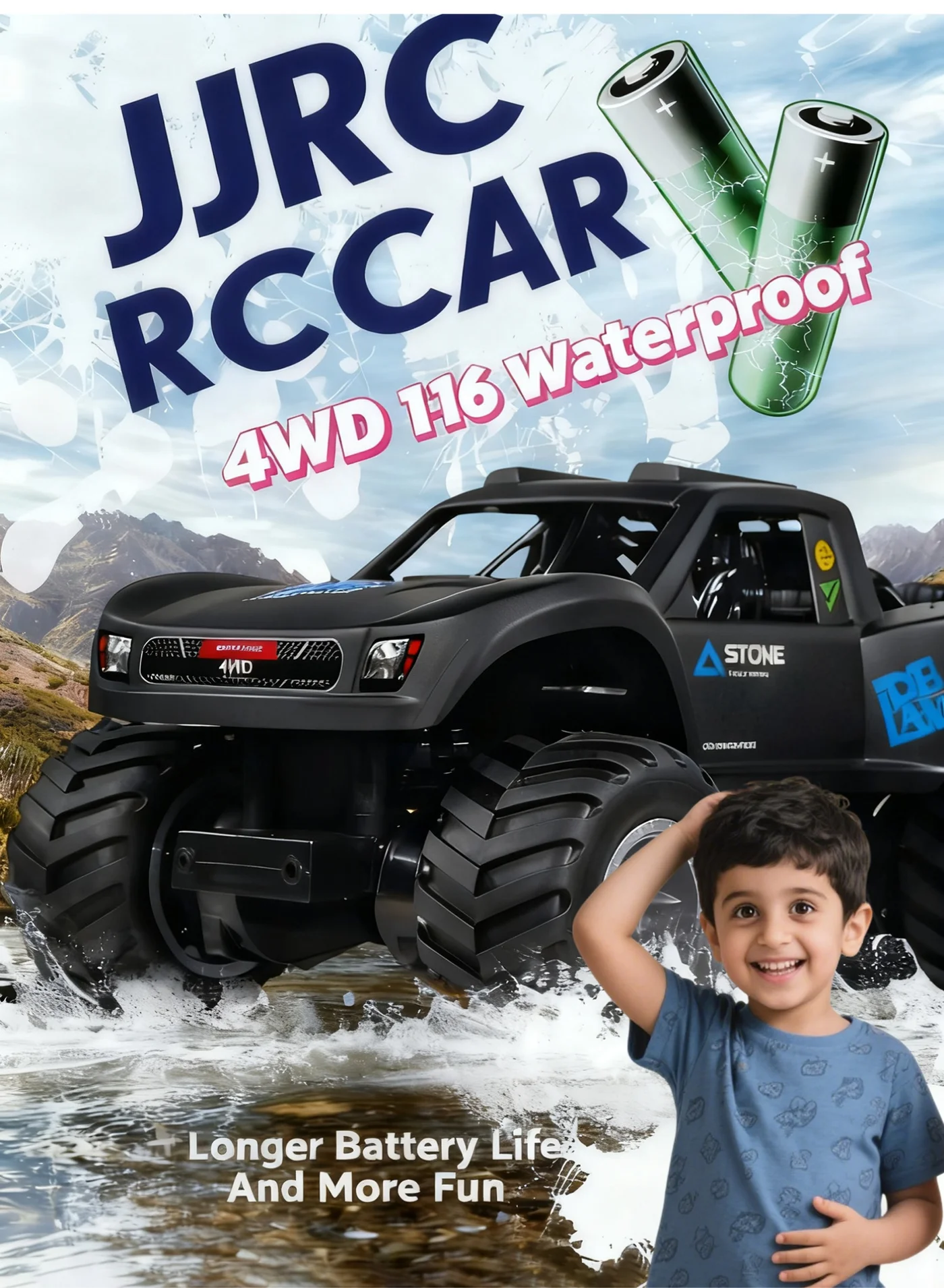 Amphibious RC Monster Truck 4WD All-Terrain Remote Control Car and Boat (1:16 Scale, Green) 4352k