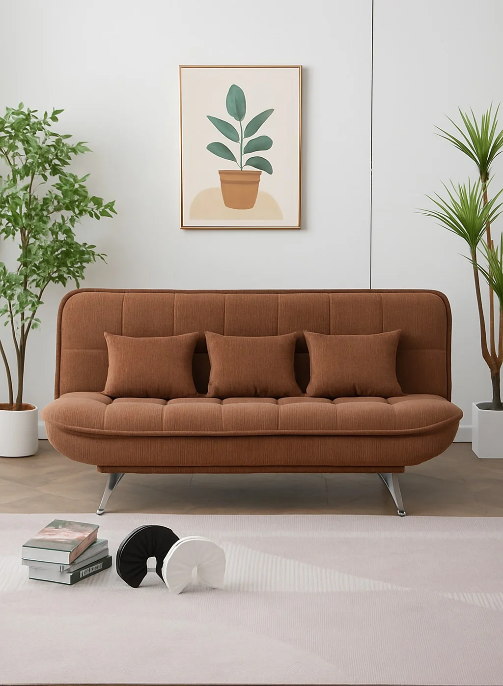 Harmony Home Modern Convertible Sofa Bed with 3 Cushions and Metal Legs (3-Seater, Burgundy) biscb