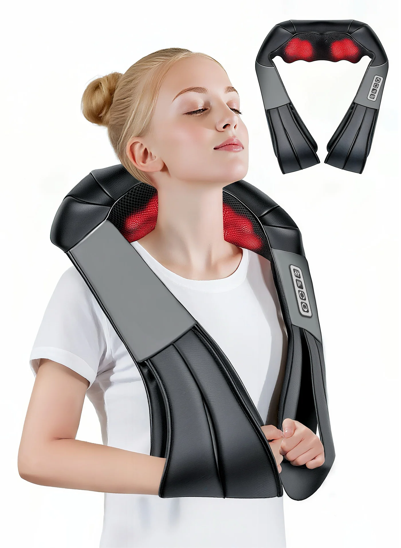 Necomi Shiatsu Back and Neck Massager with Heat Deep Tissue Kneading Pillow for Full Body Relaxation (One Size) xdo5d