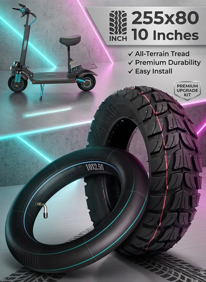 Wind Horse 10-Inch Off-Road Electric Scooter Tire (255x80 All-Terrain Inflatable Replacement Tire) hs1lq