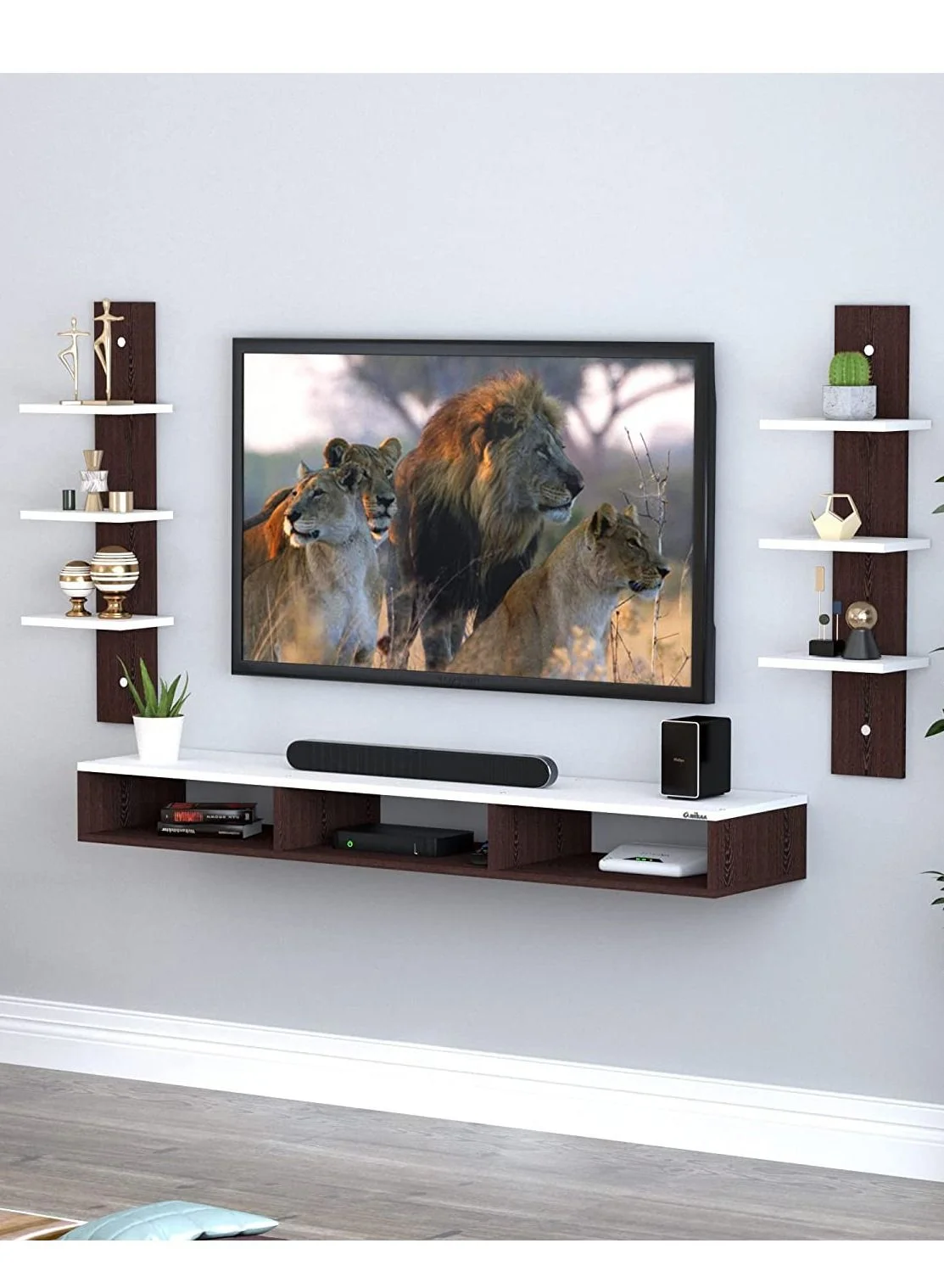 MODERN HOME Wall-Mounted TV Shelf with Storage (Brown and White, 120 cm) r7fha