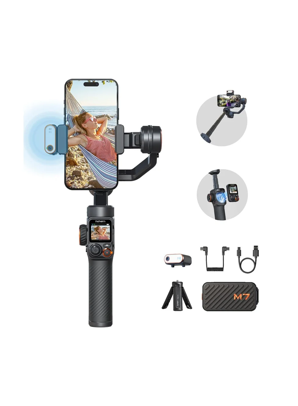 Premium Smartphone Gimbal Stabilizer with Magnetic AI Tracker and Detachable Touchscreen Remote (500g Payload) 3xz0r