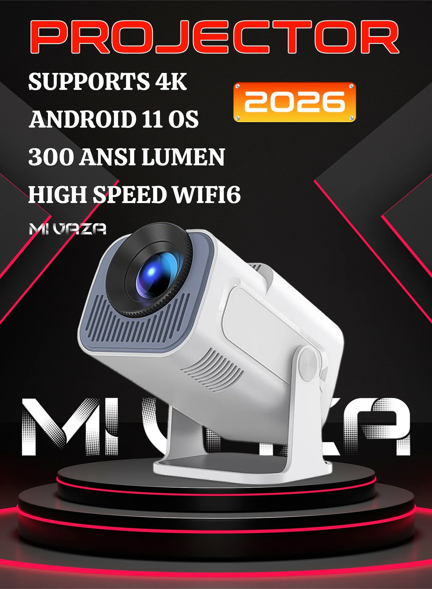 Mi VAZA Portable HD Smart Projector 4K Support with 5G Dual-Band Wi-Fi and Bluetooth 5.0 for Home Theater (Compact, White) 4lk0f