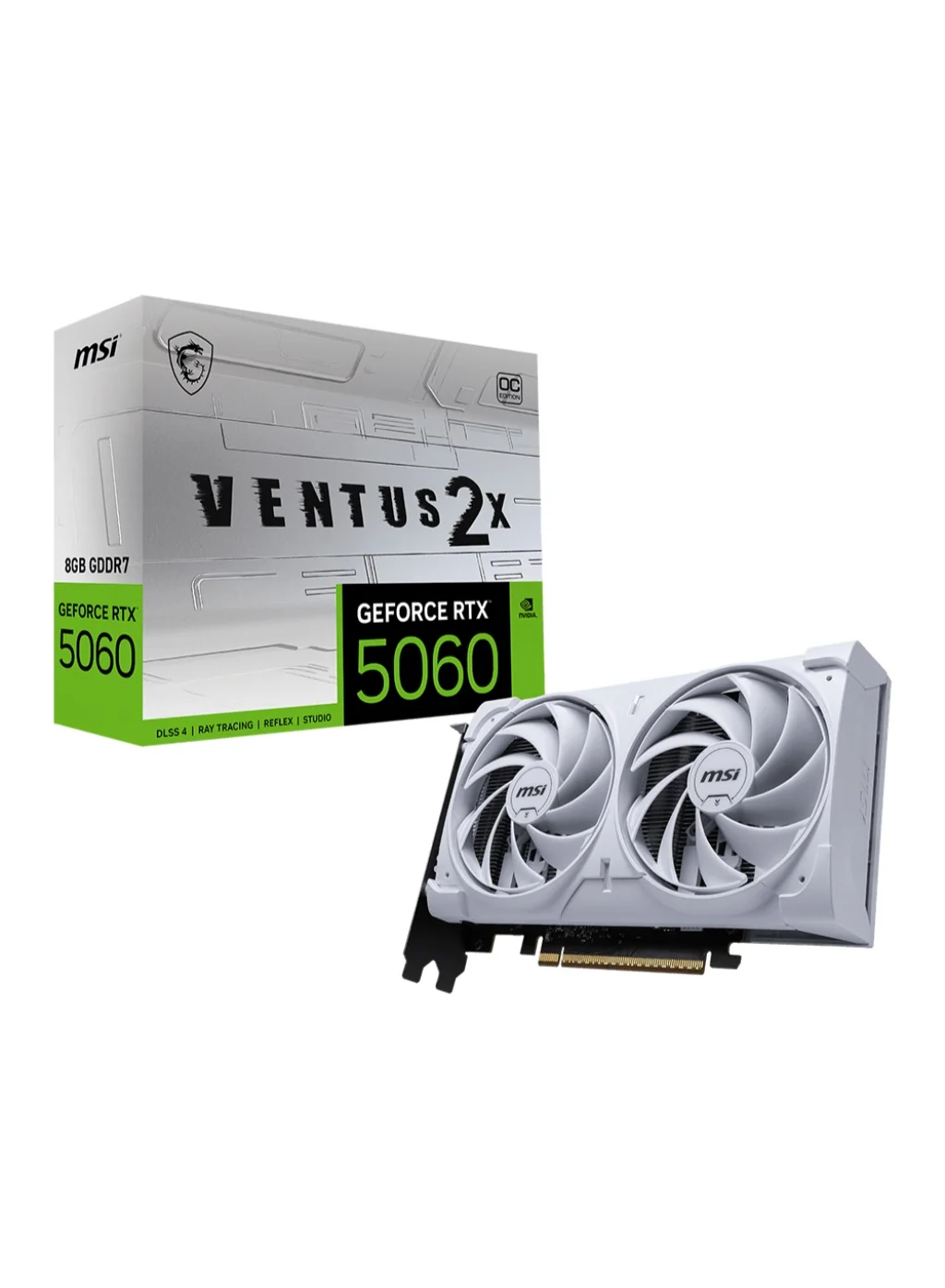 Premium Dual-Fan Graphics Card 8GB GDDR7 White Edition (PCIe Gen5, 2527 MHz Boost Clock, Compact 2-Slot Design) vzmct