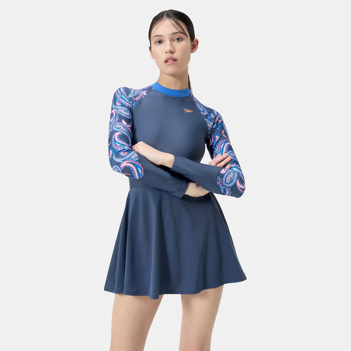 Premium Women's Long Sleeve Swimming Dress Full Coverage Swimwear for Water Sports (Black, Medium) awho0