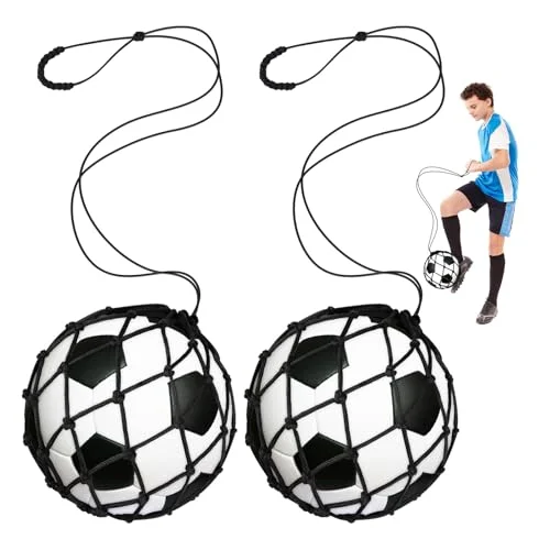 Rolitwils Soccer Kick Trainer with Return Net Adjustable Football Practice Gear for Kids (2 Pieces, Fits Size 3 4 5 Balls) pq7za