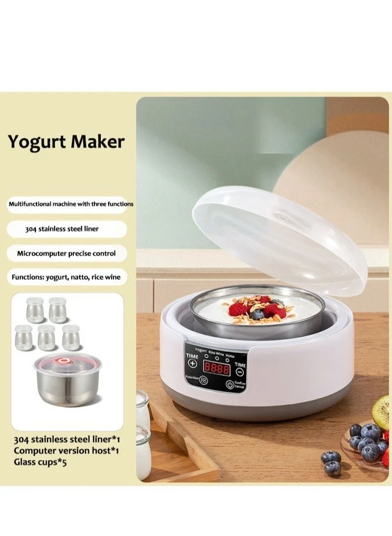 WALALLA Automatic Yogurt Maker Machine with Stainless Steel Inner Tank and 5 Glass Jars (Premium Home Fermentation Station for Yogurt, Rice Wine, and Natto) qw9gm