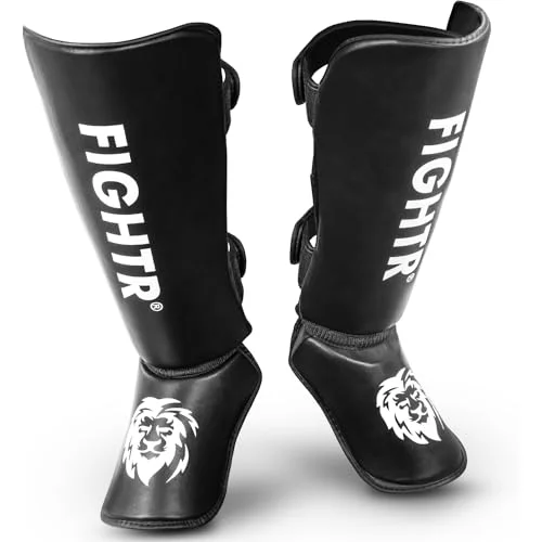 FIGHTR Premium Shin Guards Thick Padded Protection for Kickboxing MMA Muay Thai Martial Arts (Black, Adult) 6cbod