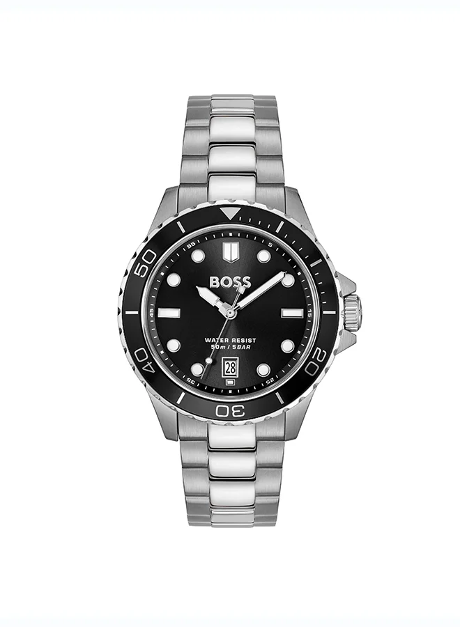 Premium Sport Quartz Analog Watch with Black Dial and Stainless Steel Bracelet for Men 90qc9