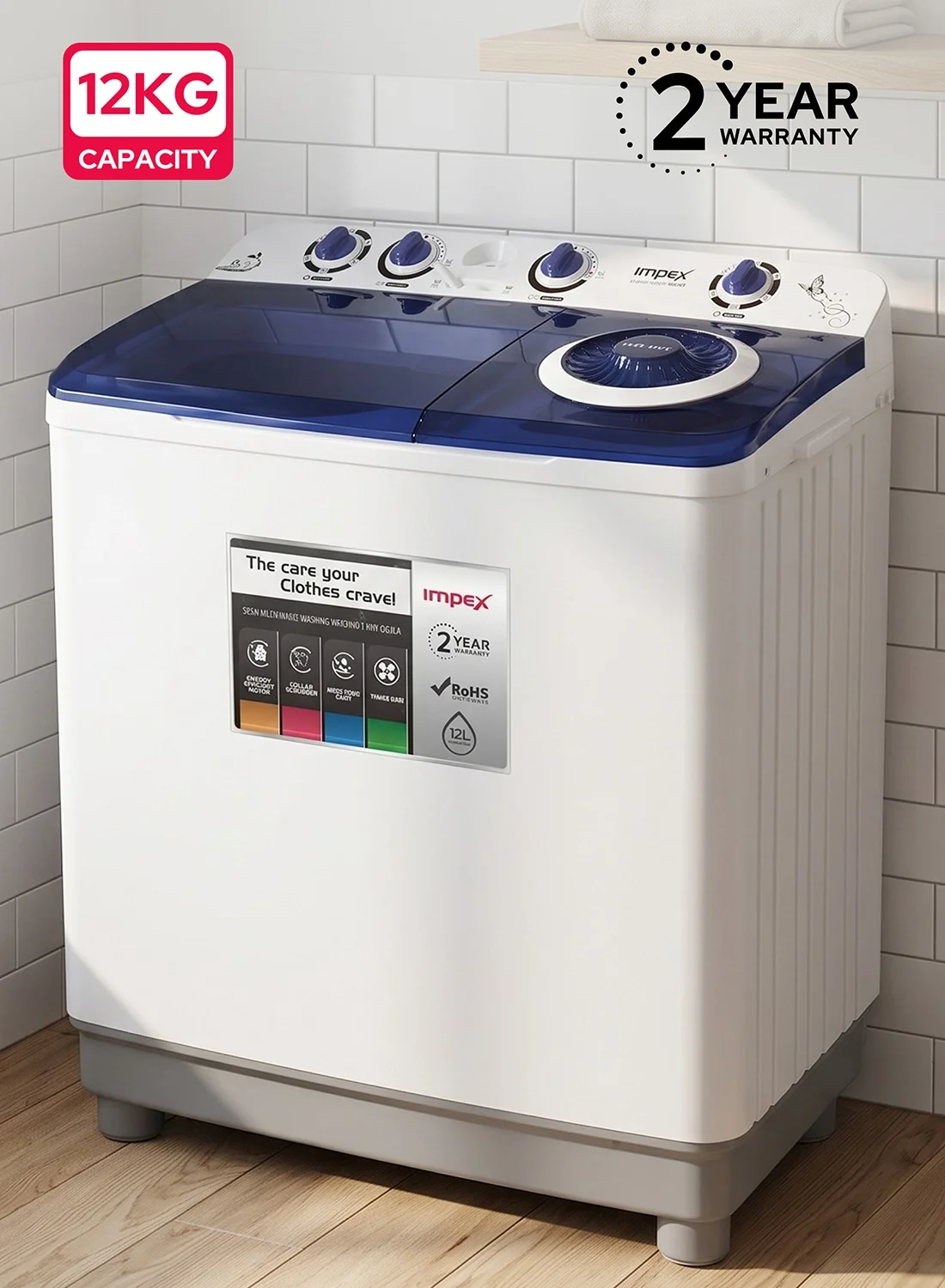 Impex Semi Automatic Washing Machine with Air Turbo Dry and 12kg Capacity (White and Grey, 12kg) ts0wh