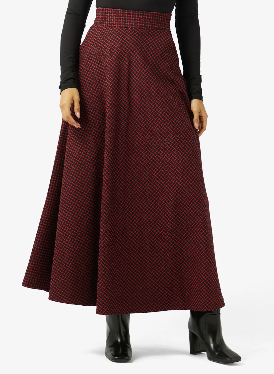 Khizana Gingham Print A-line Skirt Classic High-Waisted Casual Midi Skirt for Women 8q7a4