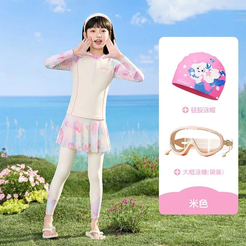 YouYou Girls Long Sleeve Swimsuit Set UV Protection Printed Swimwear (Kids, 120 cm) 9ksck
