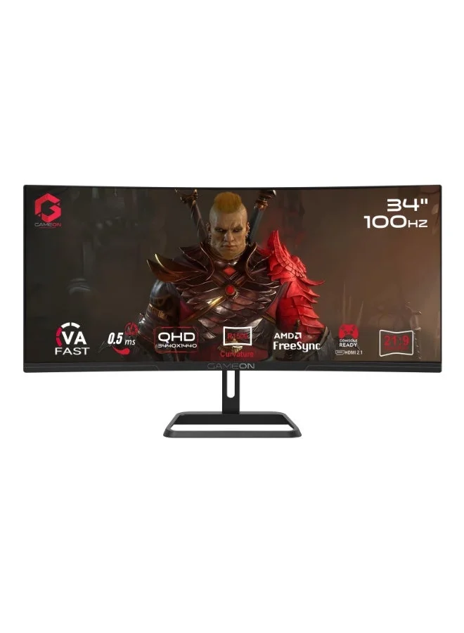 GAMEON 34 Inch Curved WQHD Gaming Monitor (3440x1440) 100Hz 0.5ms MPRT VA Panel UltraWide 21:9 Display for PC and Console (Black, 34 Inch) 8luc5
