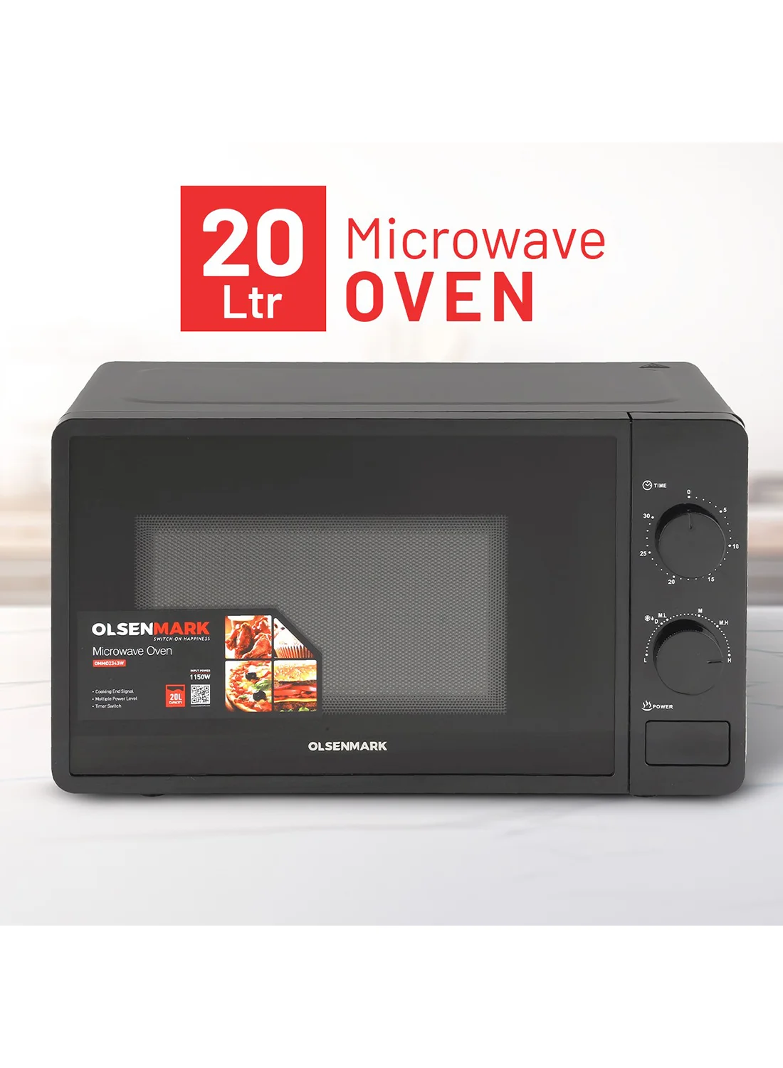 Olsenmark Electric Microwave Oven with 5 Power Levels and Defrost Function (Black, 20 L, 1150 W) 0tmnw