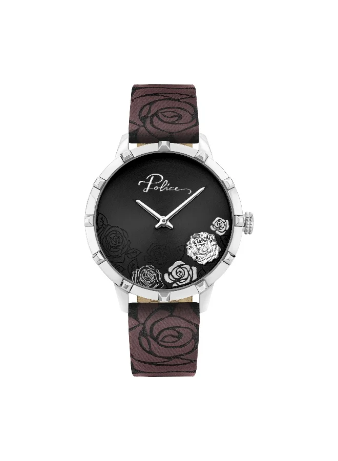 POLICE Marietas Analog Watch with Red Leather Strap for Women (Black Dial, 36mm) 0kvn9