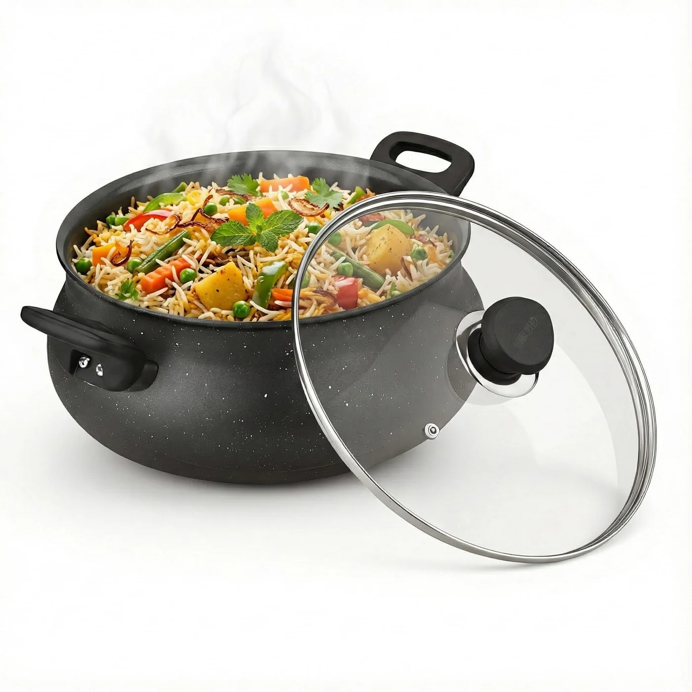 Premium Nonstick Handi Pot with Lid - 3mm Heavy Bottom Ceramic Coating for Healthy Cooking - Gas & Induction Compatible (3.8 L) 60u6u