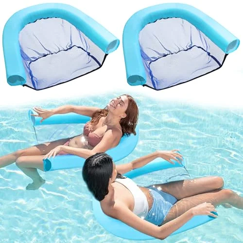 WUBOECE Swimming Pool Floating Mesh Chair Set (2 Pack) Durable Water Lounge Seat for Adults (Blue/Yellow) 9ewrt