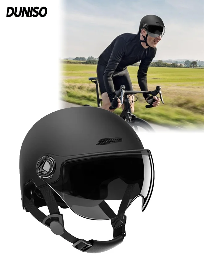 DUNISO Half Helmet for Motorcycle and Electric Scooter, Premium Impact-Resistant Protective Gear with Anti-Glare Visor (One Size) xeyxy