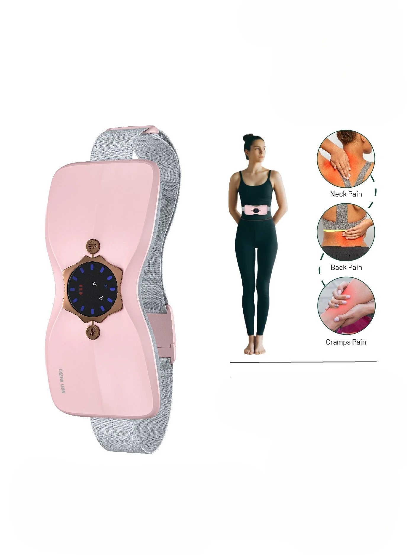 Green Lion Menstrual Heating Pad with Vibration Massage (4 Heating Modes, Adjustable Belt, 2500mAh, Pink) it22a
