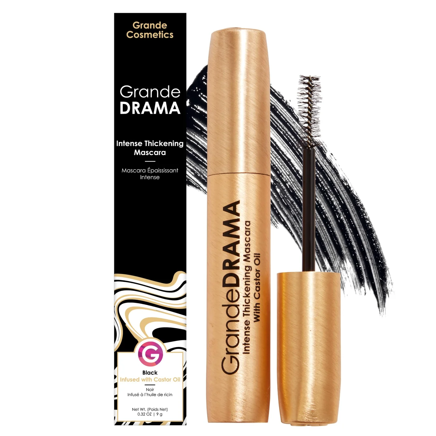 Premium Thickening Mascara with Castor Oil for Fuller-Looking Lashes (Black, 9.5 mL) bx9ff