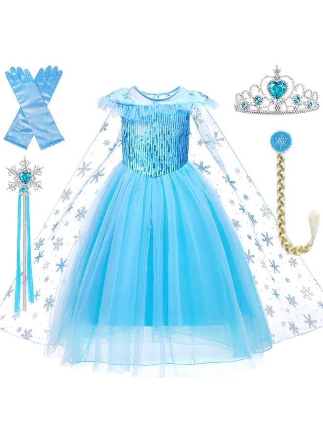MIXDE Snow Queen Princess Dress for Girls Party Cosplay Costume with Accessory Set (Blue, 120cm) gwbj8