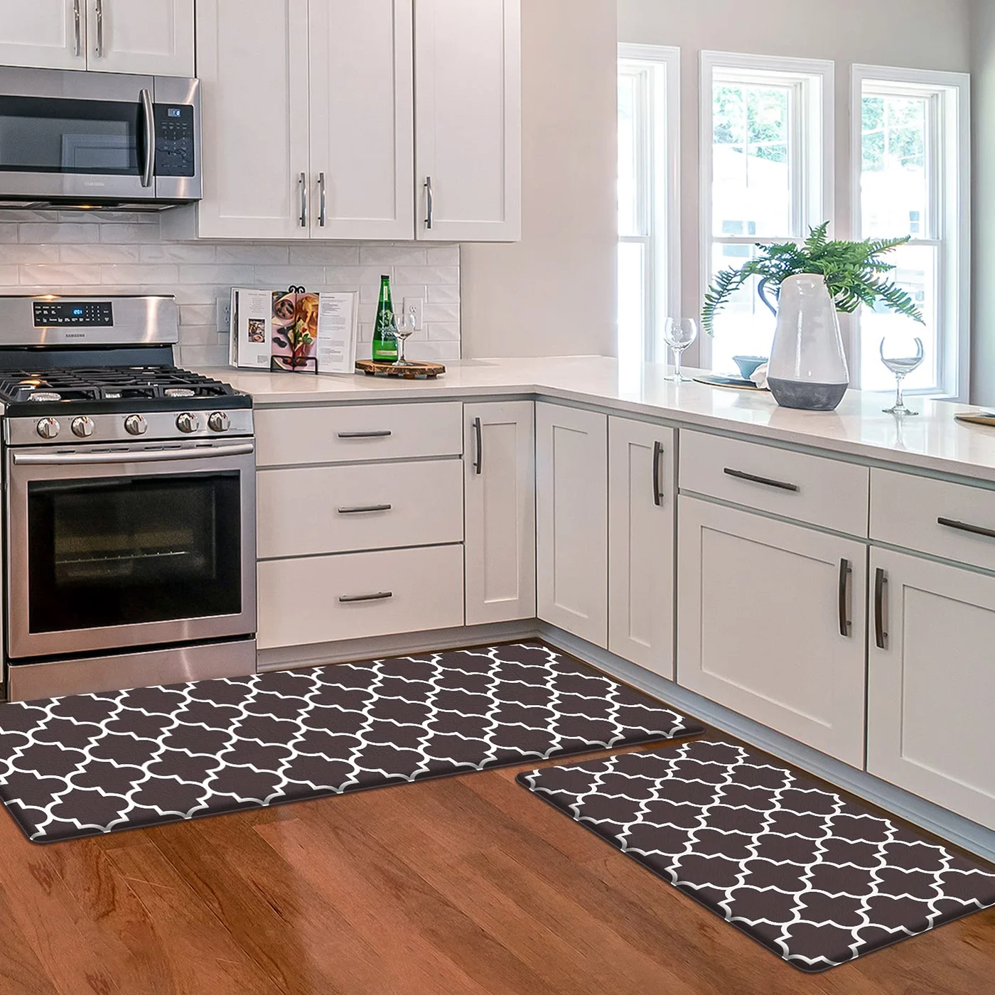 Premium Cushioned Anti-Fatigue Kitchen Floor Mat Set (Chocolate, 2 Pieces) 4svet