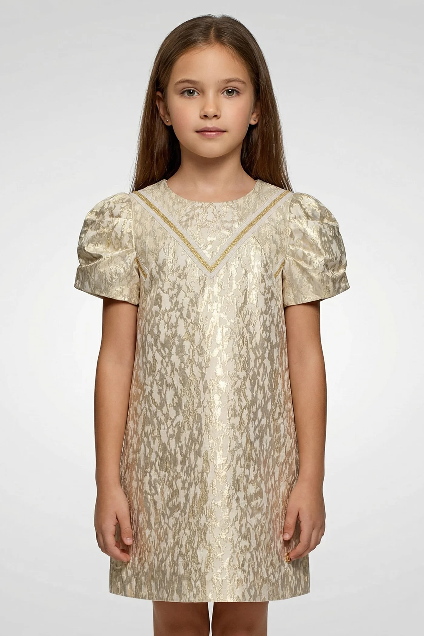 Premium Textured Party Dress for Girls (Gold, 120 cm) qlc70
