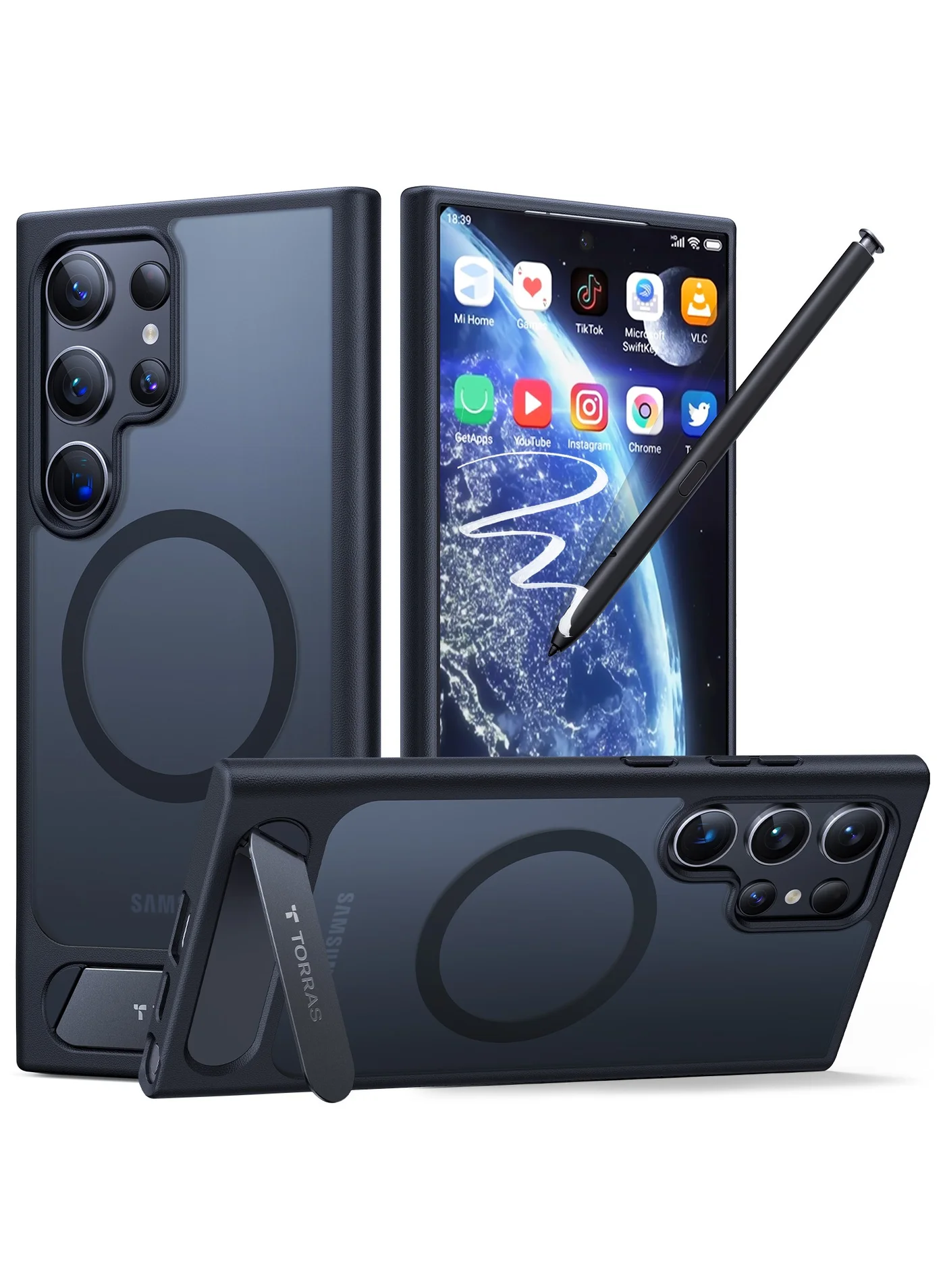 Premium Magnetic Protective Case with Adjustable Kickstand for Large Screen Smartphone (Black, 17 cm) 1rpzl