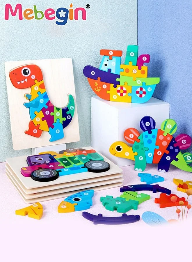 MEBEGIN 6 Pack 3D Wooden Jigsaw Puzzle Set Educational Montessori Sensory Blocks for Kids (Multicolor, 6 Pieces) kbvc3