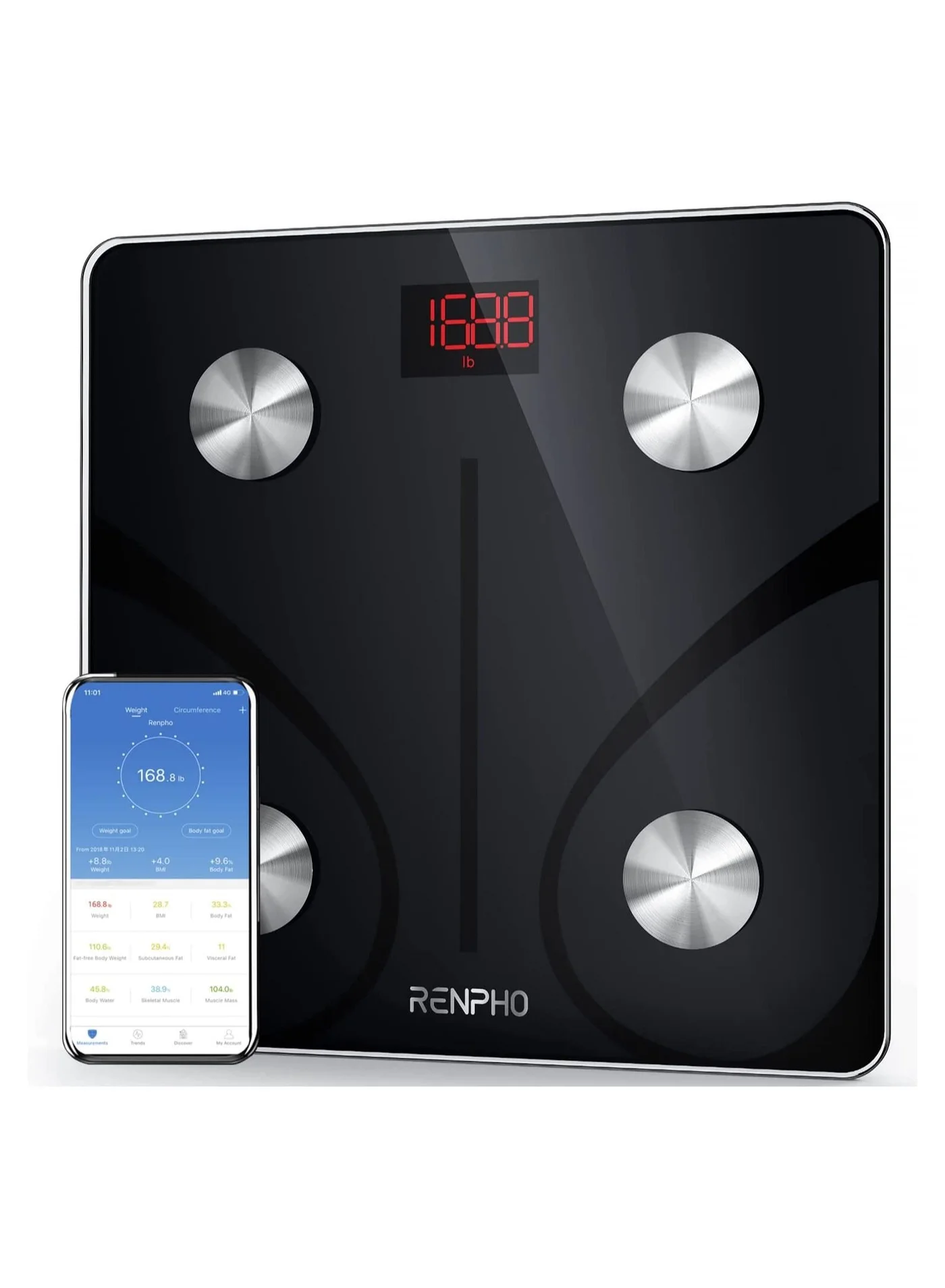 Smart Body Composition Scale with App Connectivity and 13 Health Metrics (Black, 28 x 28 cm) fxz1v