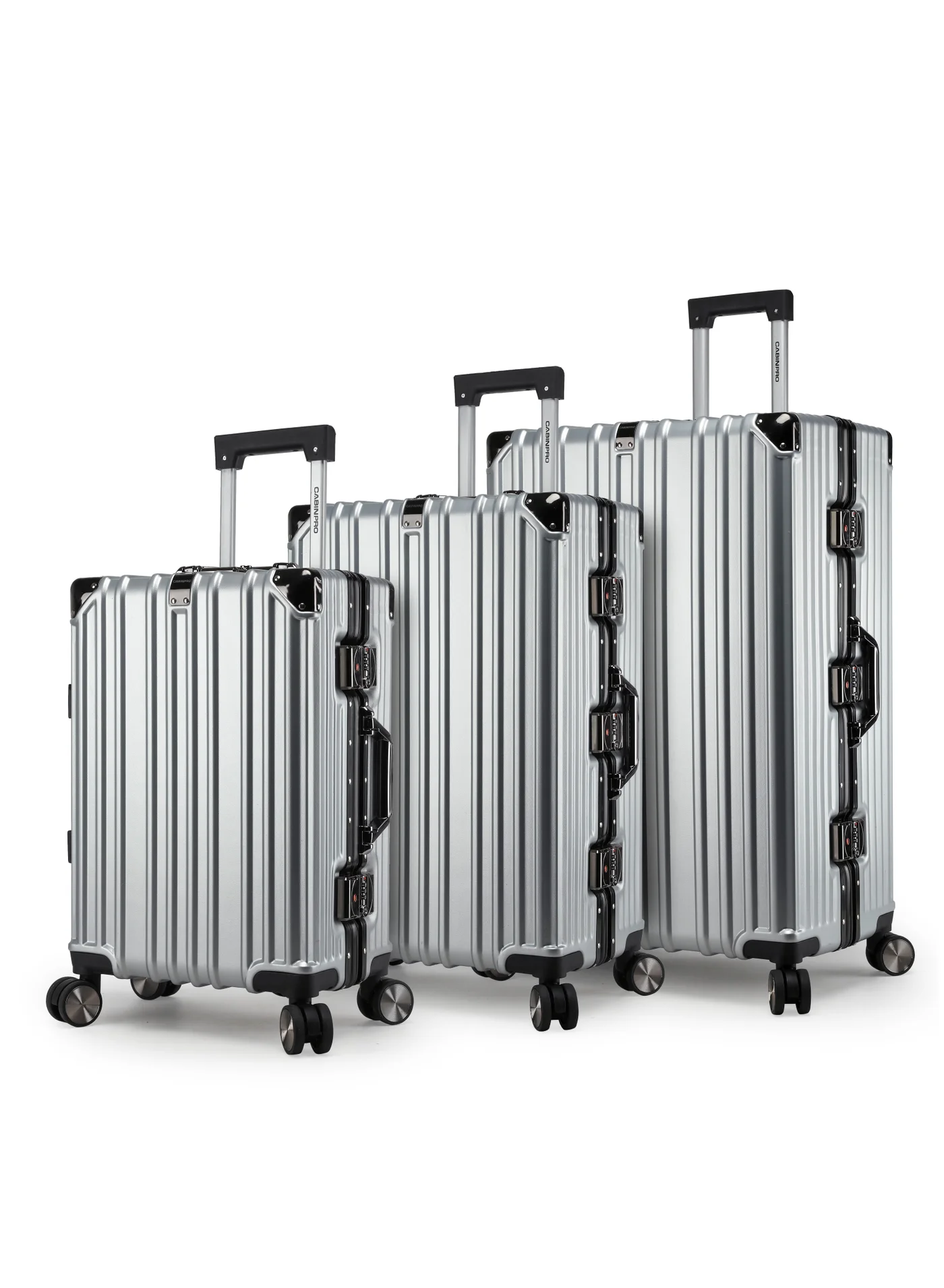 CABINPRO Lightweight Polycarbonate Trolley Luggage Set Premium Hard Case Suitcase with 360¡ã Spinner Wheels (Silver, 3-Piece Set) 9n71z