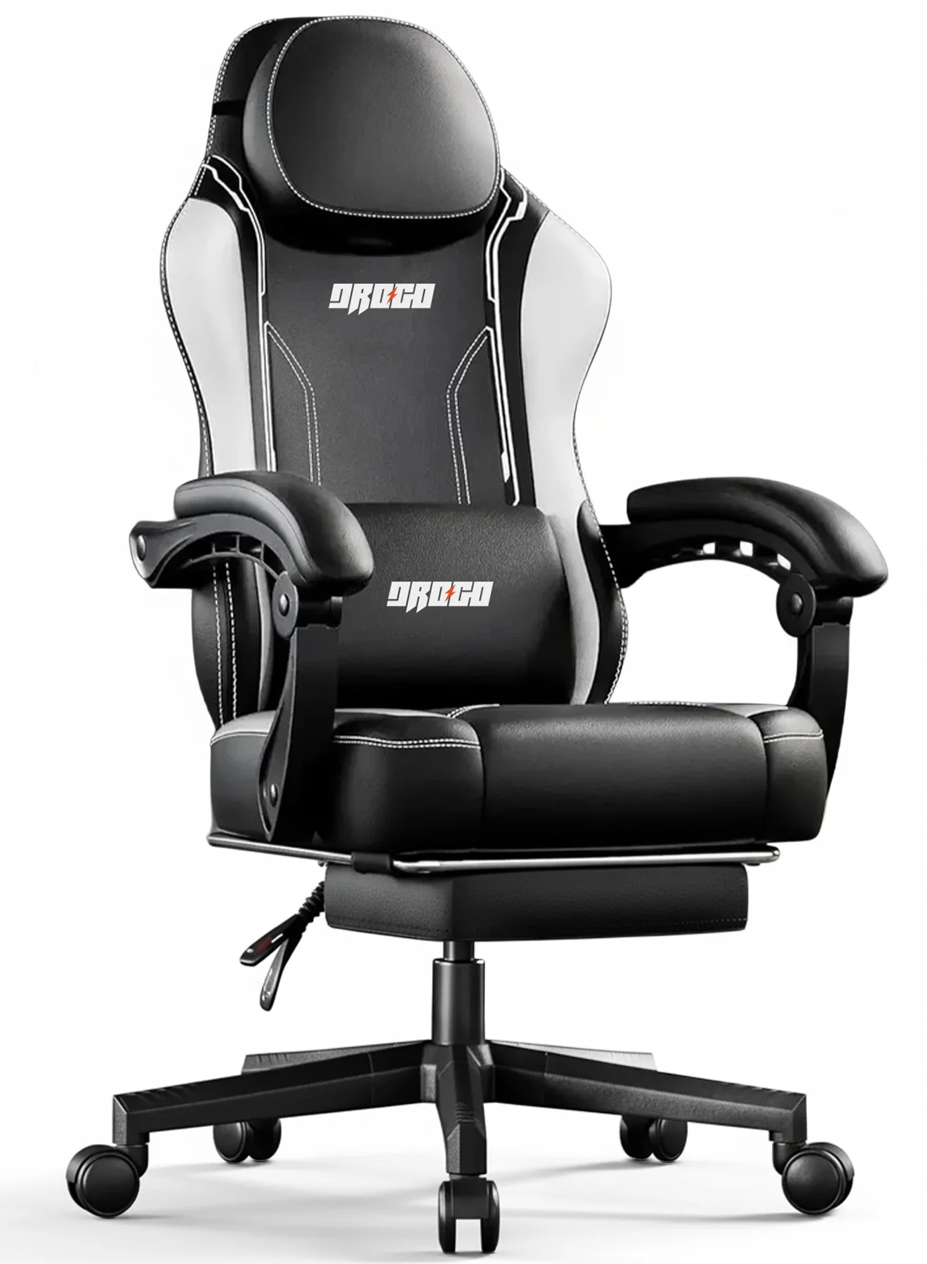 DROGO Premium Ergonomic Gaming Chair with Footrest and Massage Lumbar Support (White and Black, Adjustable Recline) tumu4