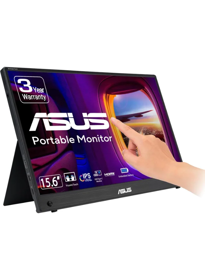 Premium 16-Inch Portable Touchscreen Monitor Full HD IPS Display with Built-in Battery and Kickstand (Black, 16 Inch) 2a9qs