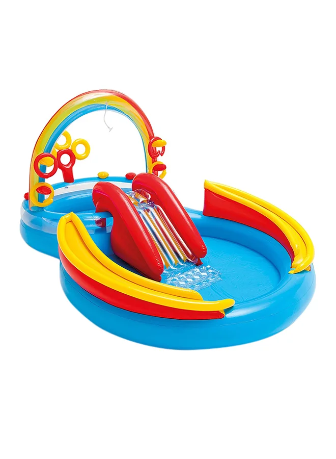 Inflatable Rainbow Ring Play Pool Durable PVC Water Activity Center for Kids (297 cm x 193 cm x 135 cm) fb7vx