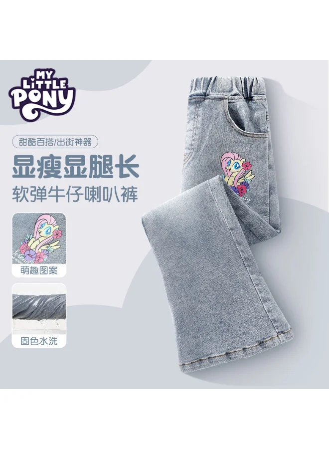 Premium Girls Denim Flared Jeans Casual Wide-Leg Trousers for Kids (Grey, 110cm) 5pmgi