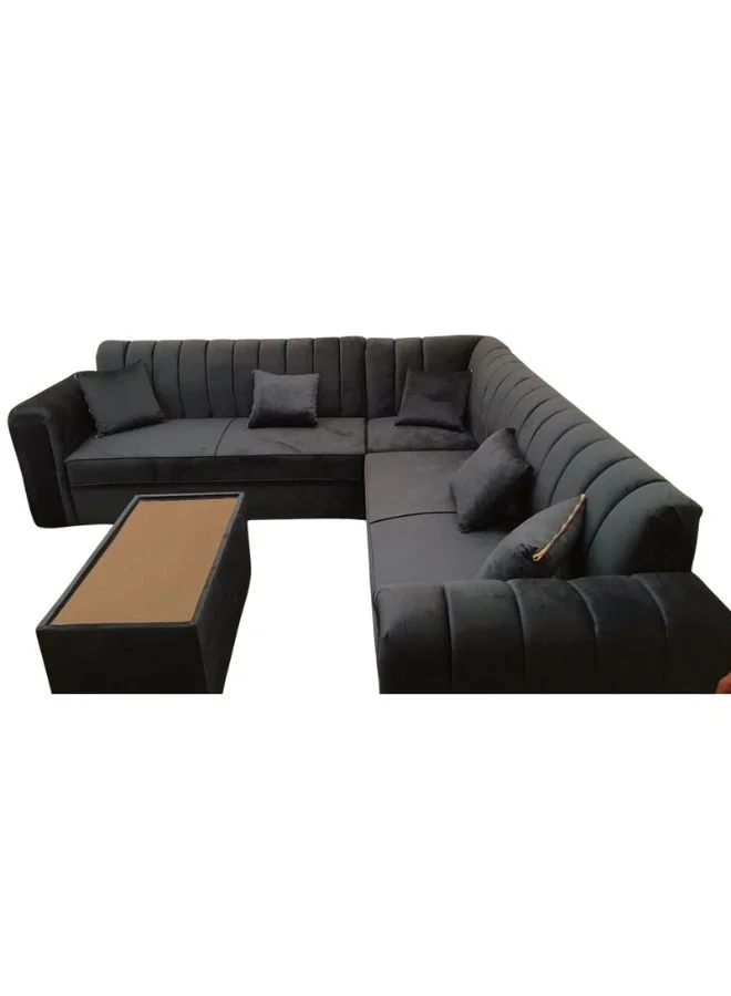 Maharat Al Bahar L-Shaped Velvet Sofa Set with Cushions and Coffee Table (250x250x80 cm) d662r