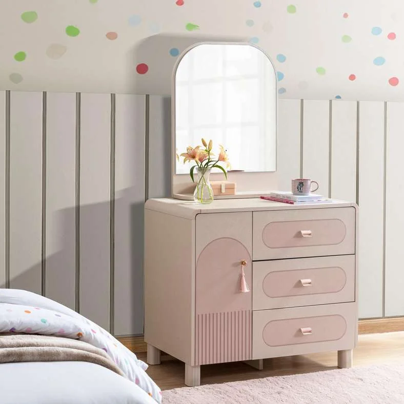 Luna Kids Dresser with Mirror (Pink, 80 cm x 40 cm x 120 cm) j31b1