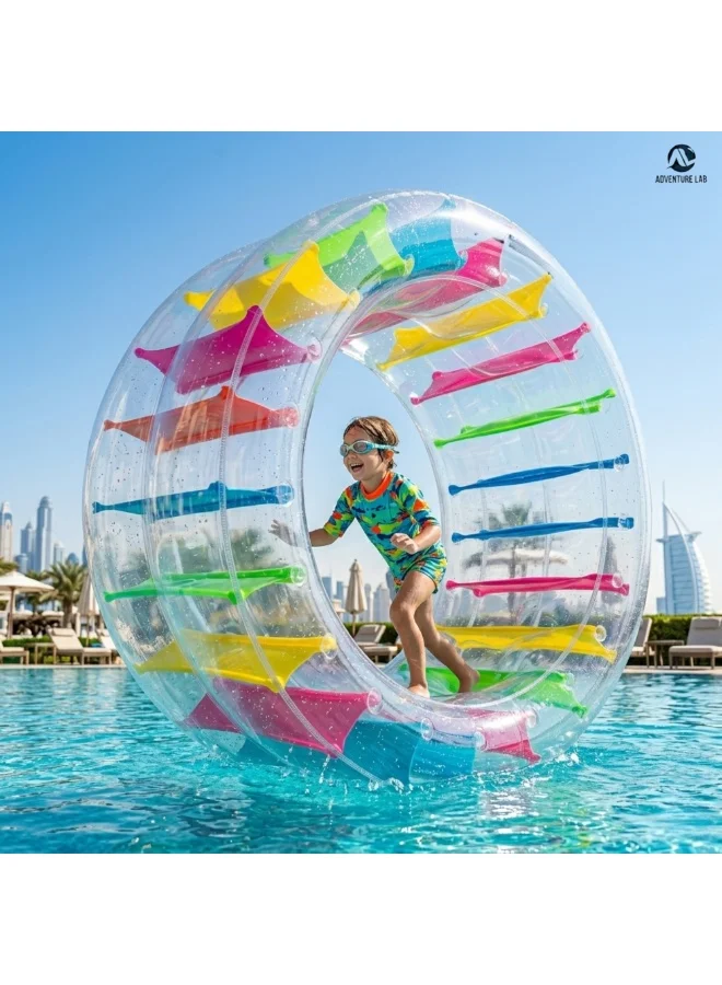 Adventure Lab Inflatable Water Wheel Roller (Clear, 165 cm) Durable PVC Rolling Float for Swimming Pool and Beach Fun 97l4k
