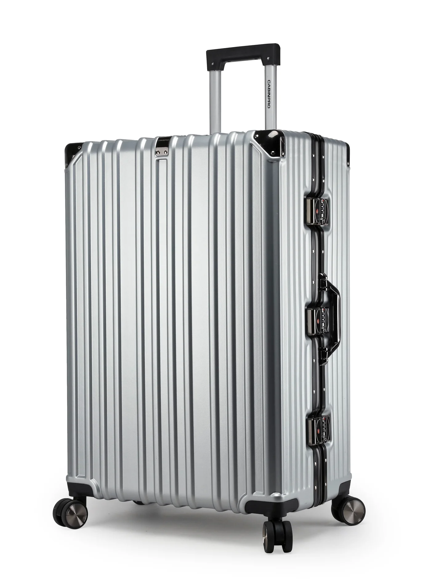 CABINPRO Lightweight Polycarbonate Hard Shell Luggage with Aluminum Frame and 360-Degree Spinner Wheels (Silver, Large) hvkrd