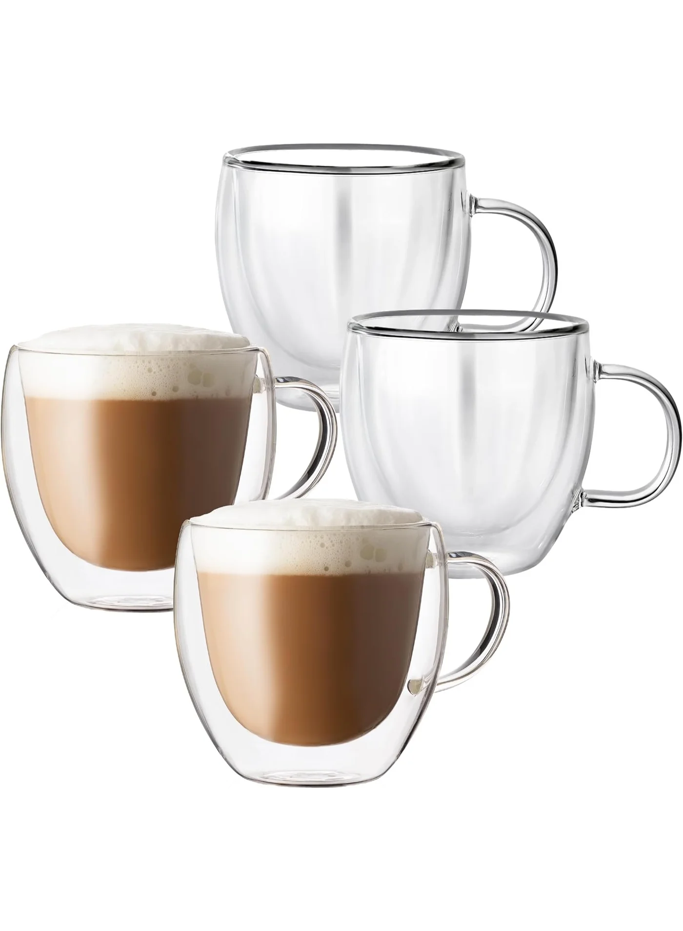 Premium Double Wall Glass Coffee Mugs Set (4 x 250mL) Heat Resistant Insulated Cups for Cappuccino Latte Espresso Tea y4rb7