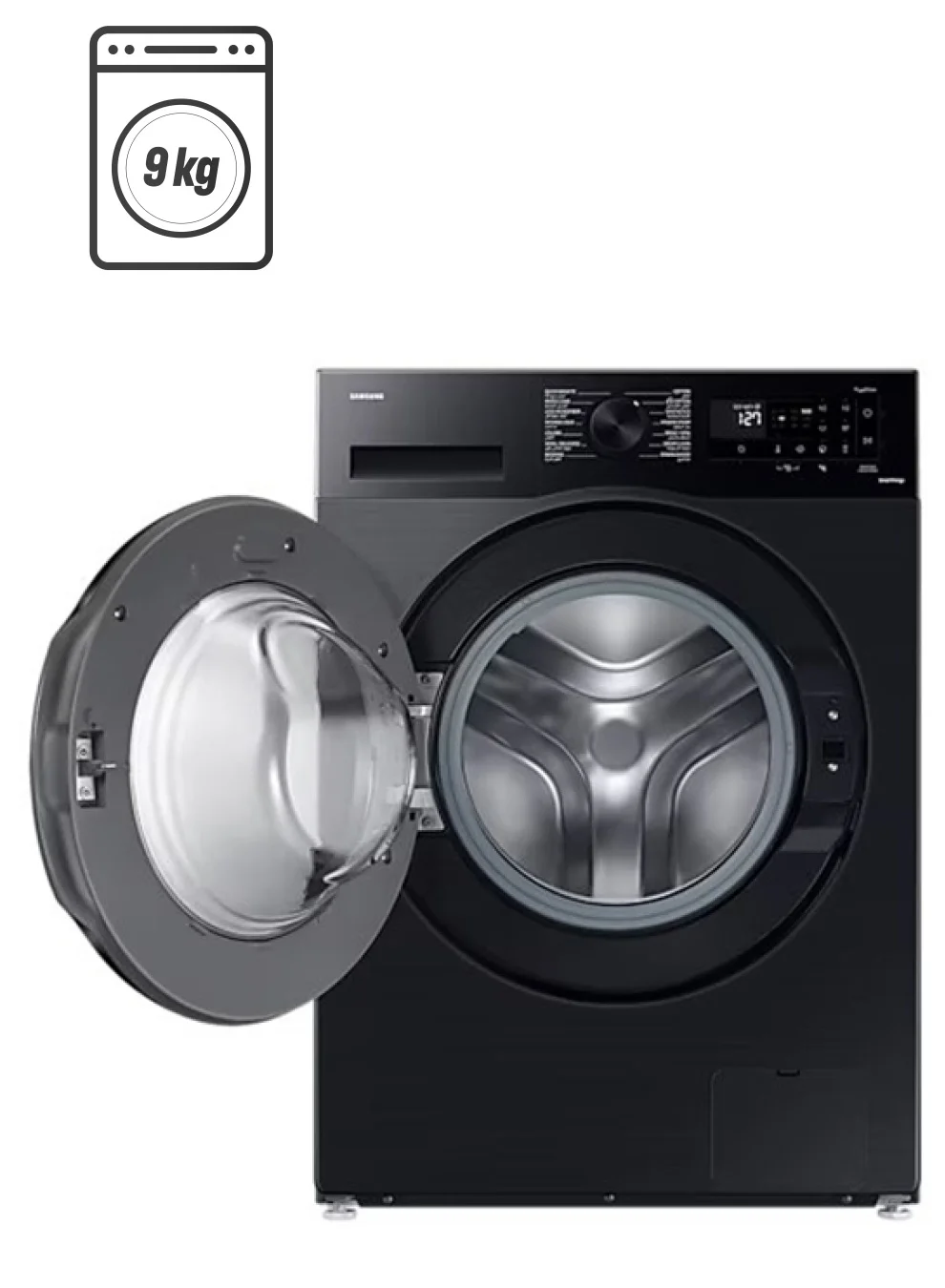 Ultra-HD 9KG Front Load Washing Machine, Fully Automatic, 1400RPM, LED Digital Display, Energy Efficient, Freestanding (Black, 9kg) udxjr
