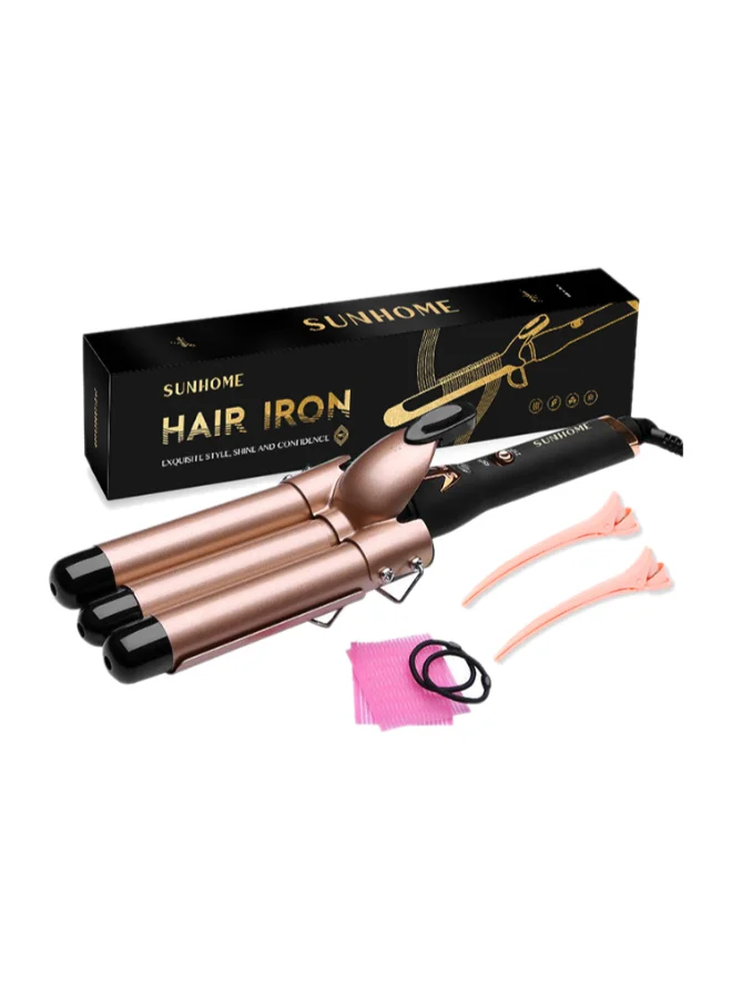 Sunhome 3-Barrel Hair Curling Iron Professional Styling Tool (Gold, 1 Piece) ydafq